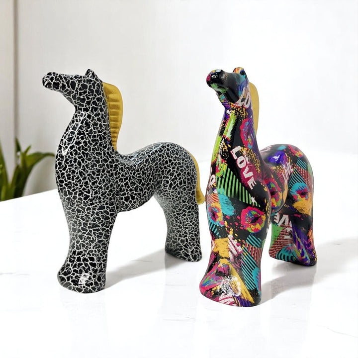 Colorful Abstract Resin Horse Statue | Decor Accent