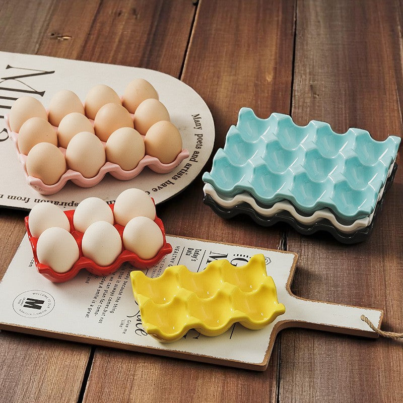 Colorful Ceramic Egg Holder Tray | Storage Organizer