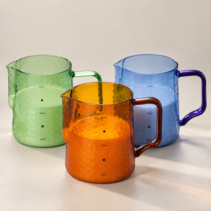 Colourful Glass Milk Frothing Pitcher – Hammered Jug 500ml