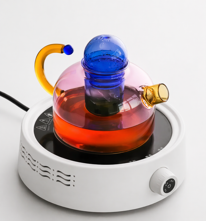 Contrasting Color Heat Resistant Glass Teapot and Cups