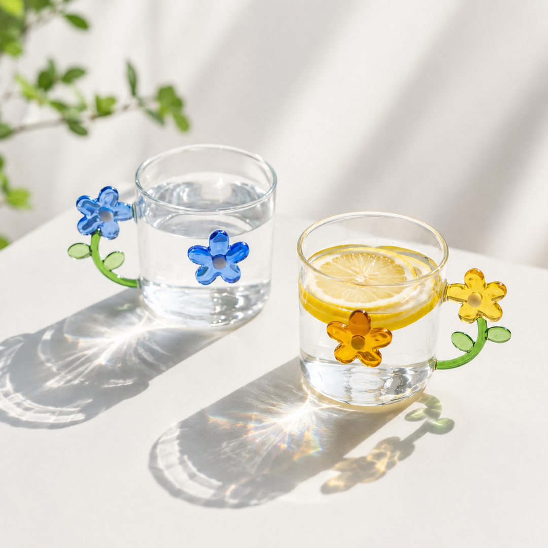 Creative Flower Glass Mug | Cute Floral Coffee Cup 300ml