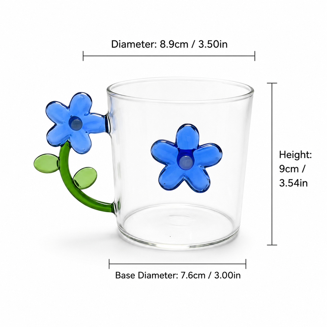 Creative Flower Glass Mug | Cute Floral Coffee Cup 300ml