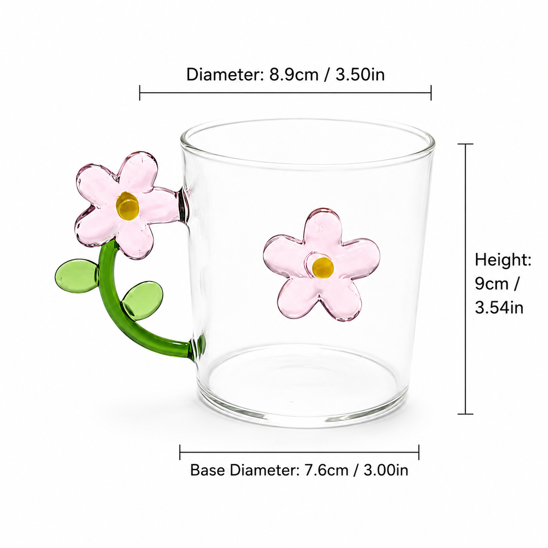 Creative Flower Glass Mug | Cute Floral Coffee Cup 300ml