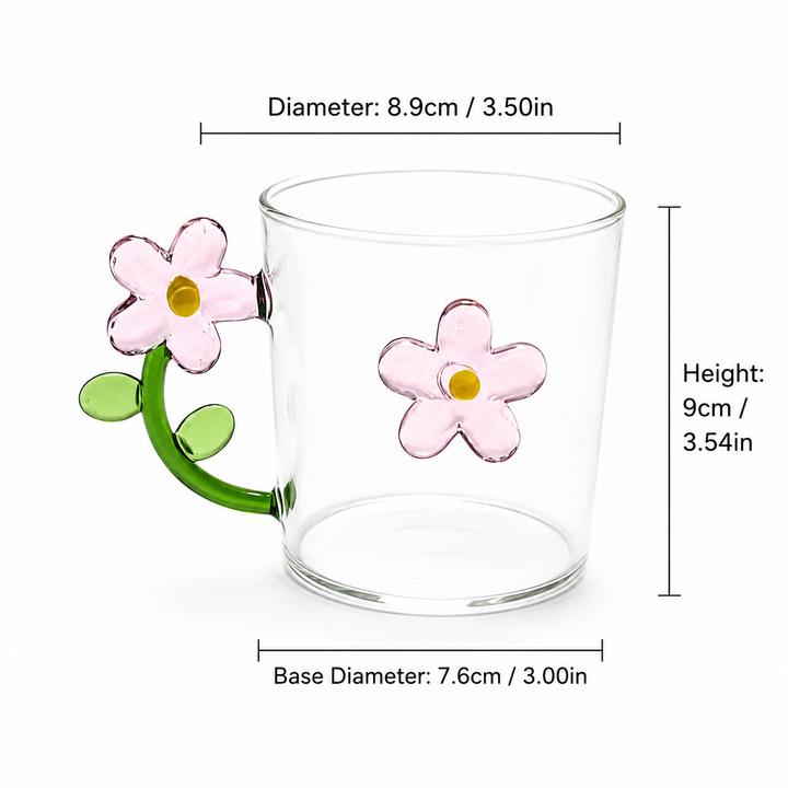 Creative Flower Glass Mug | Cute Floral Coffee Cup 300ml