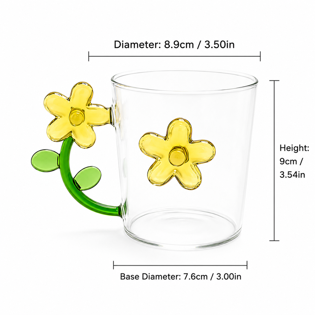 Creative Flower Glass Mug | Cute Floral Coffee Cup 300ml