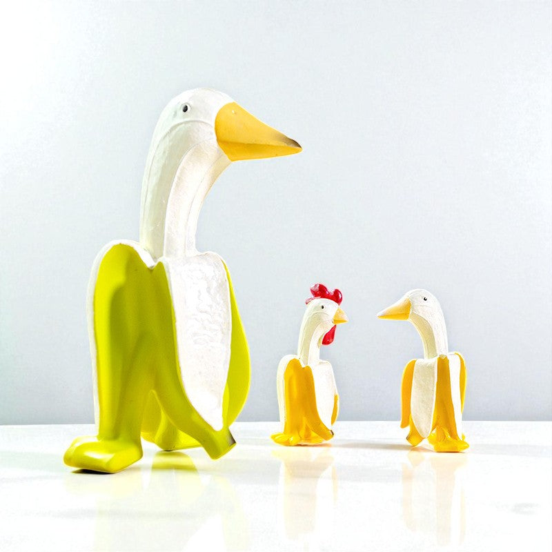 Creative Banana Duck & Chicken Figurines | Funny Ornaments