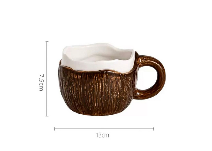 Creative Coconut Shape Ceramic Coffee Mug with Spoon
