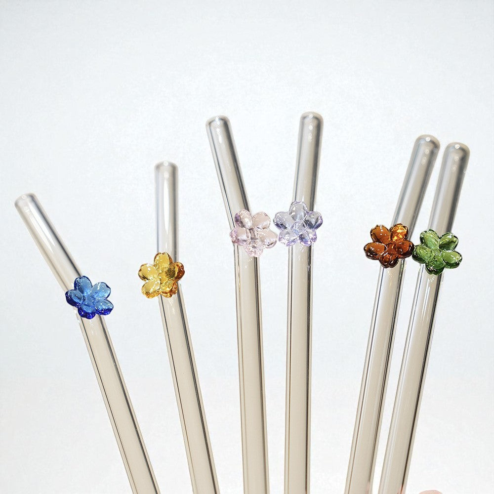 Creative Colored Flower Glass Straw – Reusable Straws
