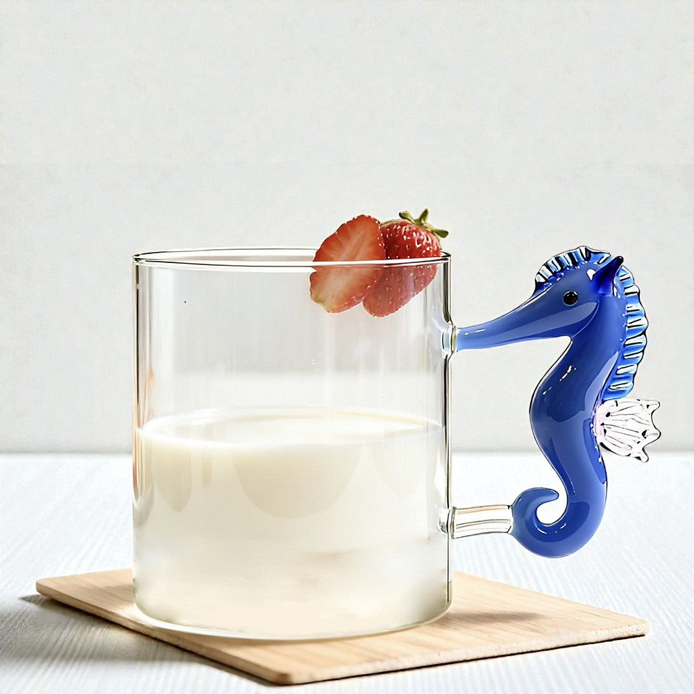 Creative Ocean Animal Glass Mug with 3D Handle Design