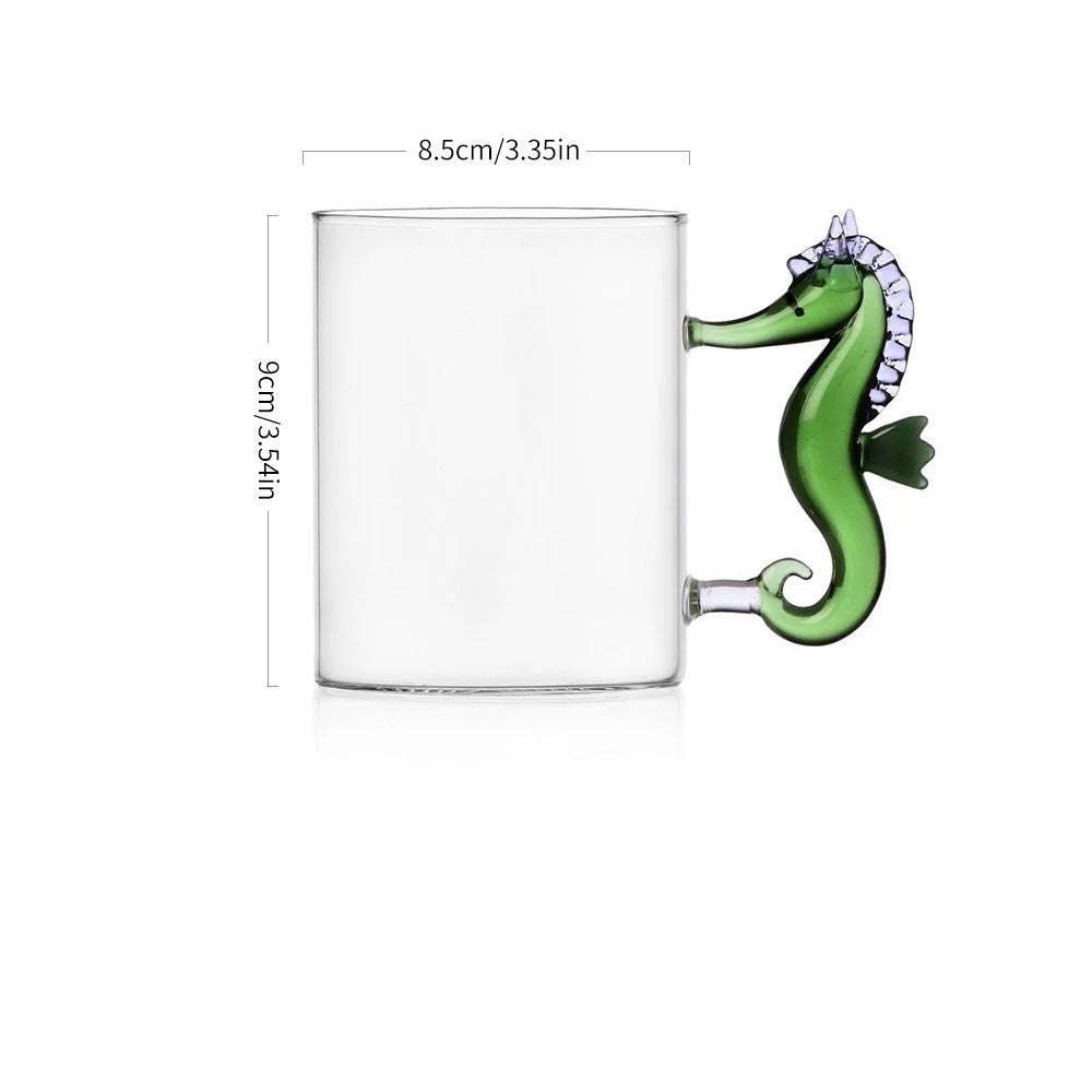 Creative Ocean Animal Glass Mug with 3D Handle Design