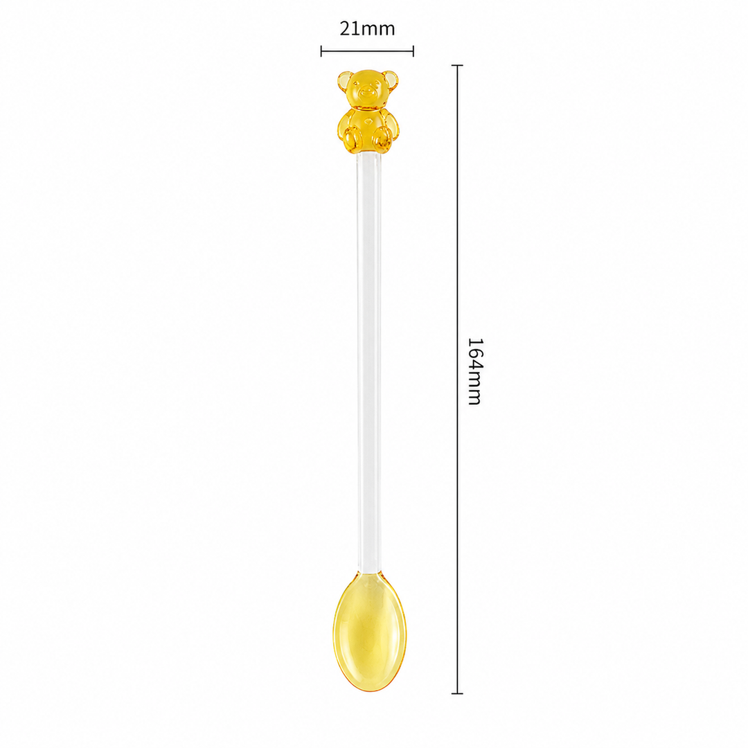 Cute Bear Glass Spoon Long Handle Dessert Spoon