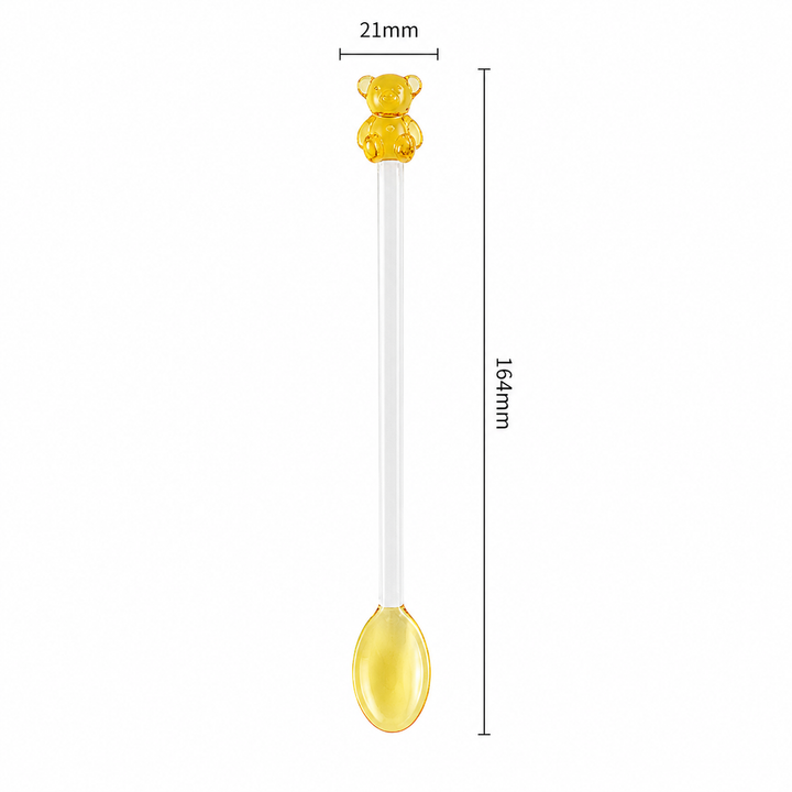 Cute Bear Glass Spoon Long Handle Dessert Spoon
