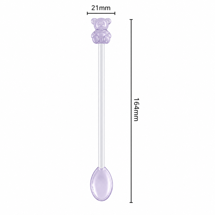 Cute Bear Glass Spoon Long Handle Dessert Spoon