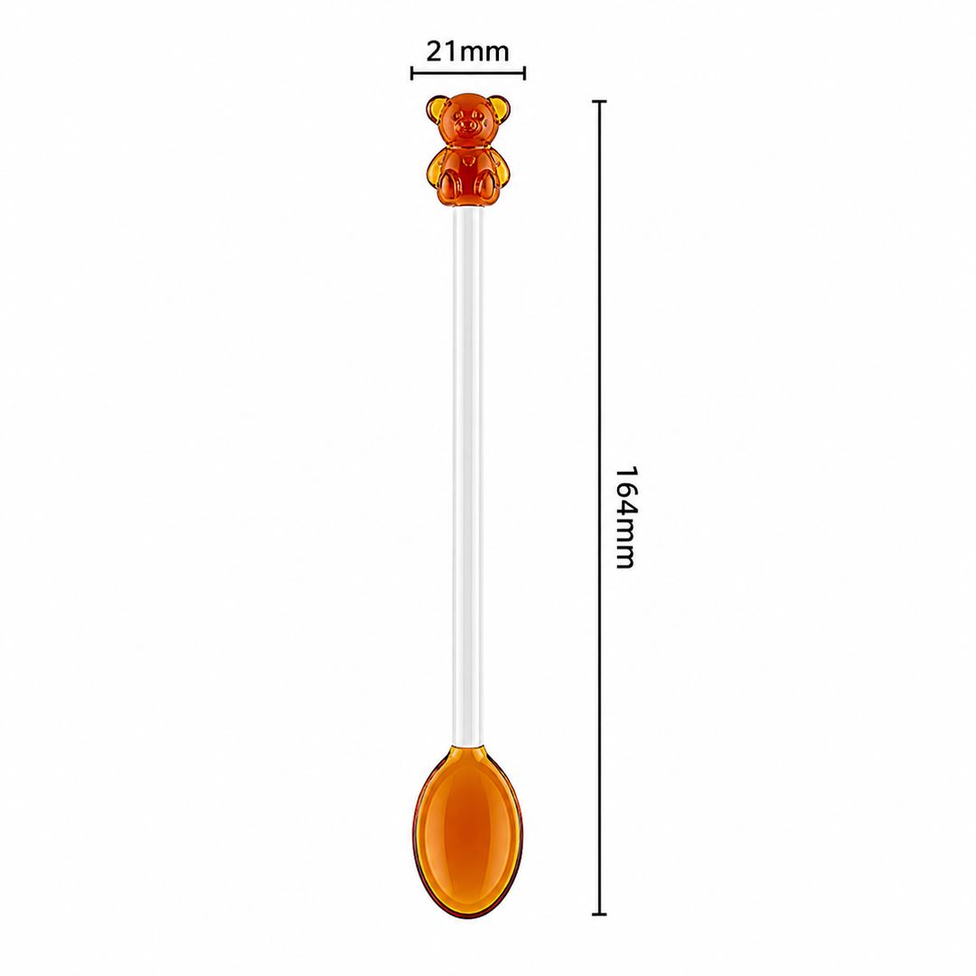 Cute Bear Glass Spoon Long Handle Dessert Spoon