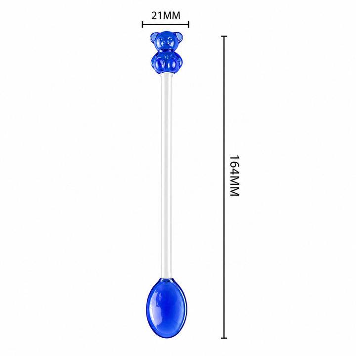 Cute Bear Glass Spoon Long Handle Dessert Spoon