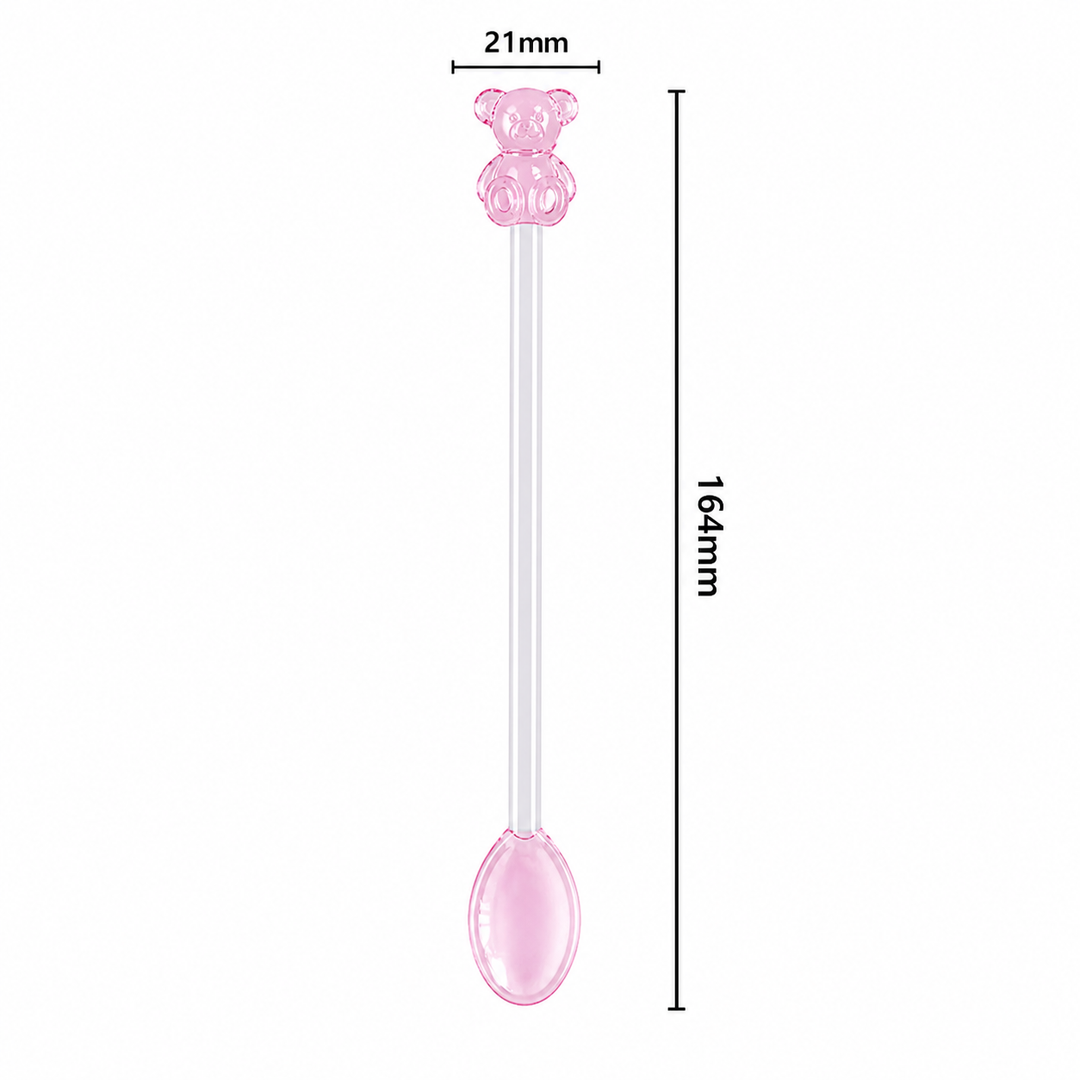 Cute Bear Glass Spoon Long Handle Dessert Spoon