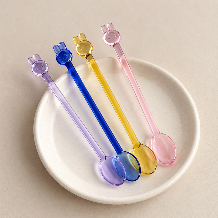 Cute Bunny Glass Spoon – Colourful Rabbit Stirring Spoon