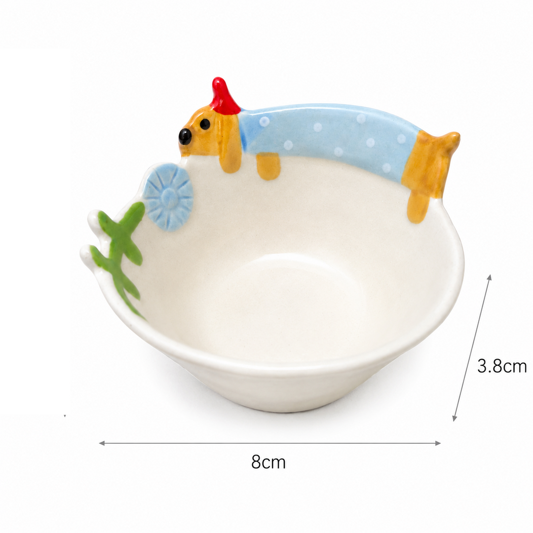 Cute Cat &amp; Dog Ceramic Dipping Bowl | Mini Sauce Dish