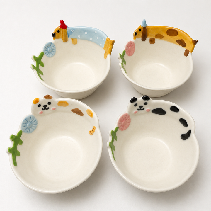 Cute Cat &amp; Dog Ceramic Dipping Bowl | Mini Sauce Dish