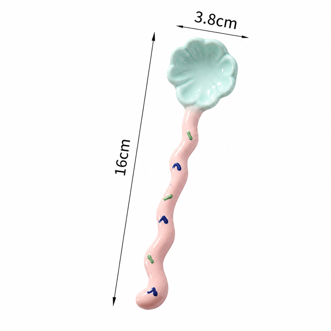 Cute Ceramic Clover Spoon | Long Handle Coffee Dessert Spoon