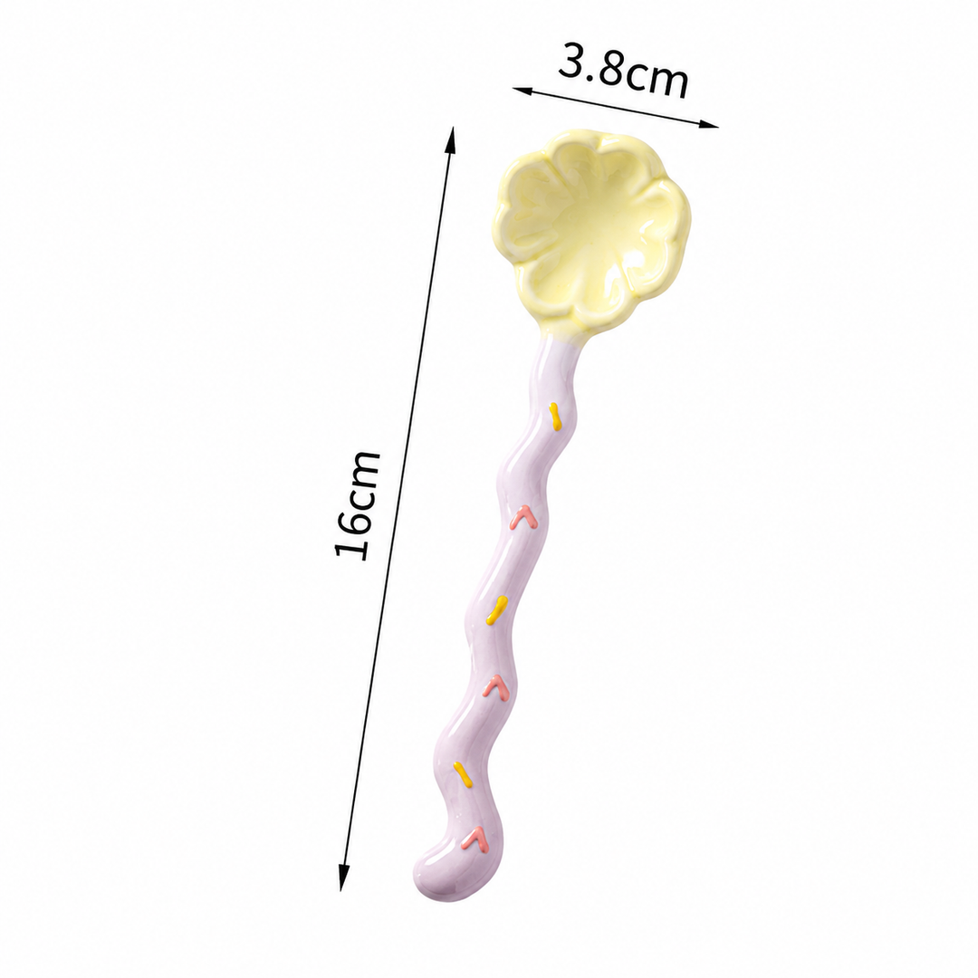 Cute Ceramic Clover Spoon | Long Handle Coffee Dessert Spoon