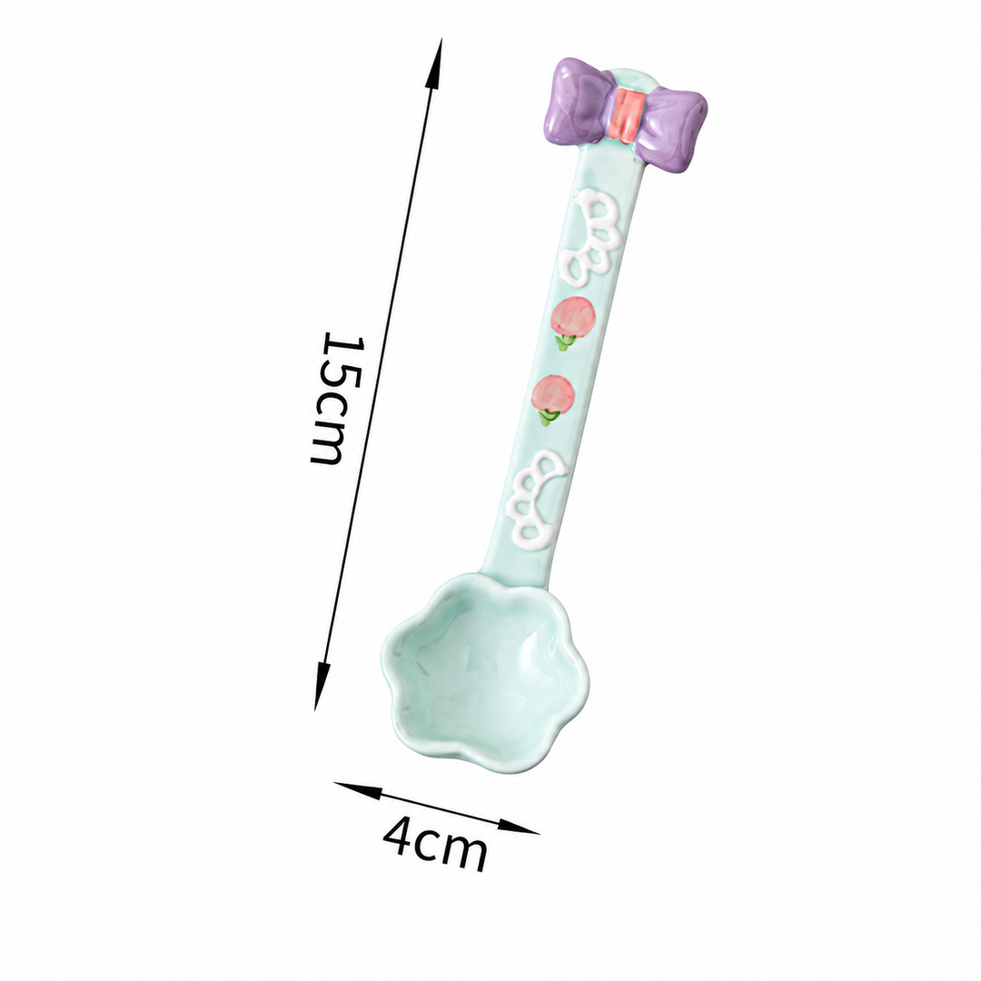 Cute Ceramic Dessert Spoon | Bow Coffee &amp; Ice Cream Spoon