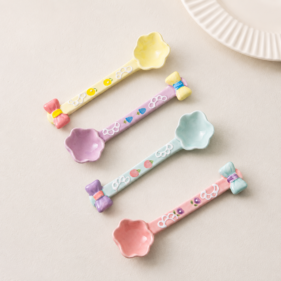 Cute Ceramic Dessert Spoon | Bow Coffee &amp; Ice Cream Spoon