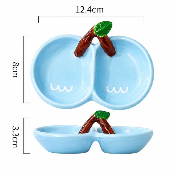 Cute Cherry Ceramic Sauce Dish | Double Dip Condiment Bowl