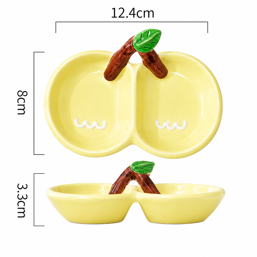 Cute Cherry Ceramic Sauce Dish | Double Dip Condiment Bowl