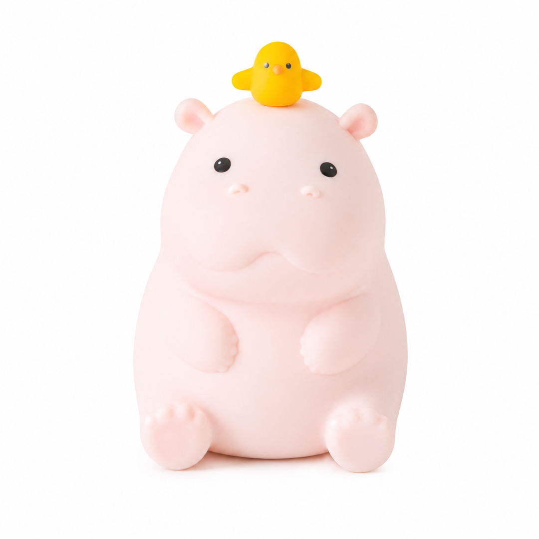 Cute Hippo Night Light with Chick – Rechargeable LED Lamp