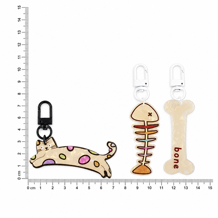 Cute Pet Acrylic Keychain | Cat Dog Fish Bone Charm