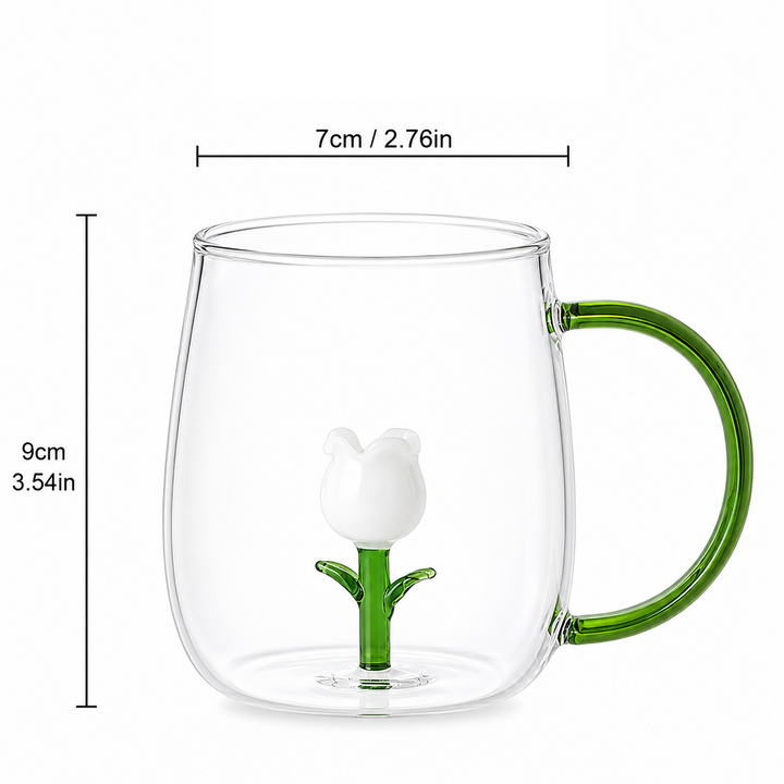 Cute Plant Glass Mug | 3D Floral Coffee Cup