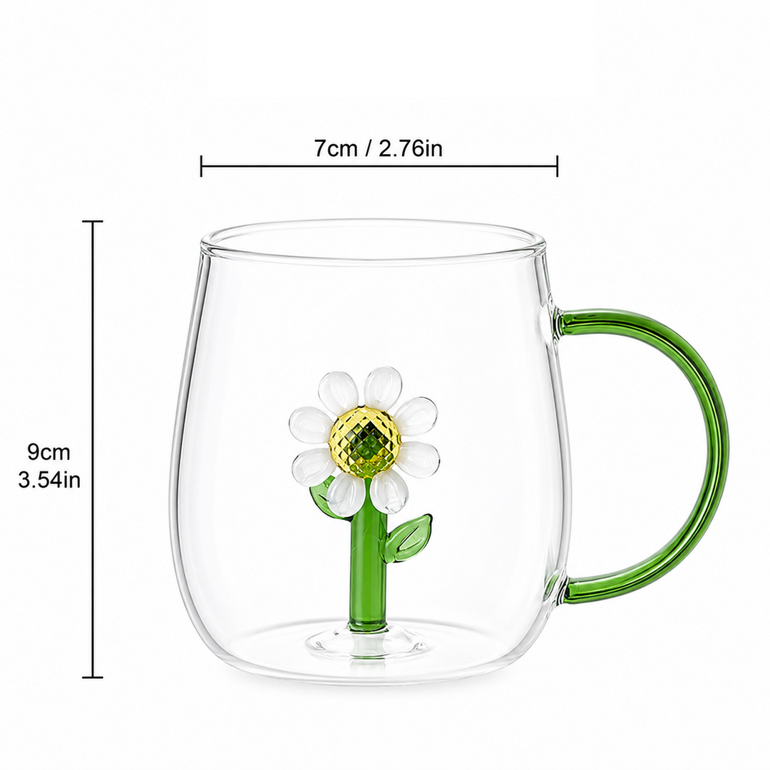 Cute Plant Glass Mug | 3D Floral Coffee Cup