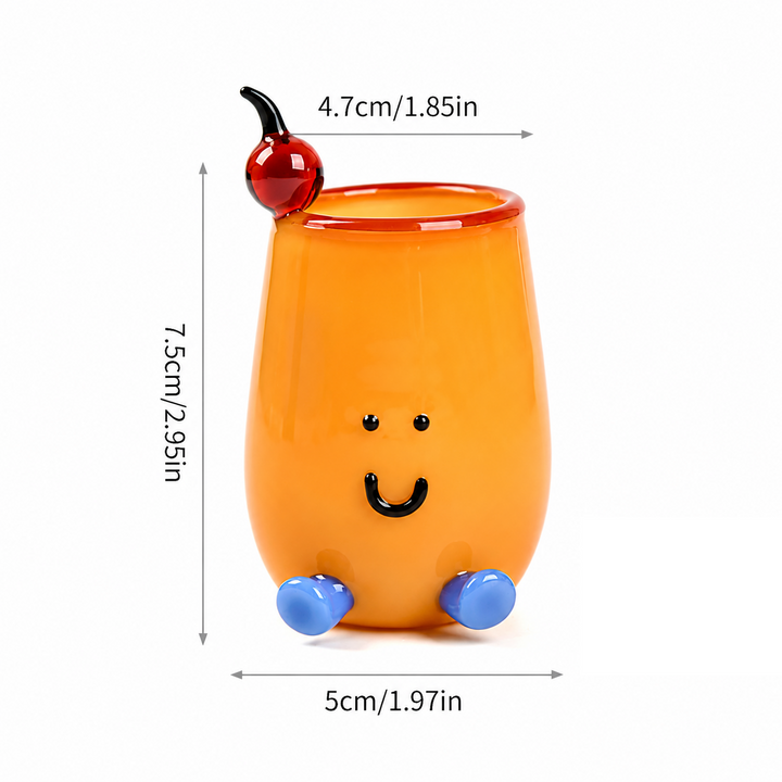 Cute Smiley Face Glass Cup with Cherry, Mini Juice Mug 130ml