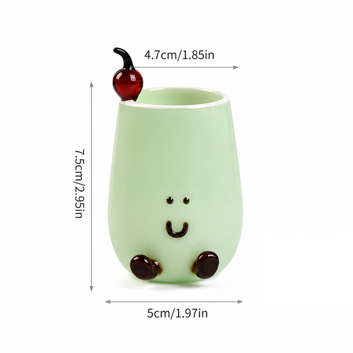 Cute Smiley Face Glass Cup with Cherry, Mini Juice Mug 130ml