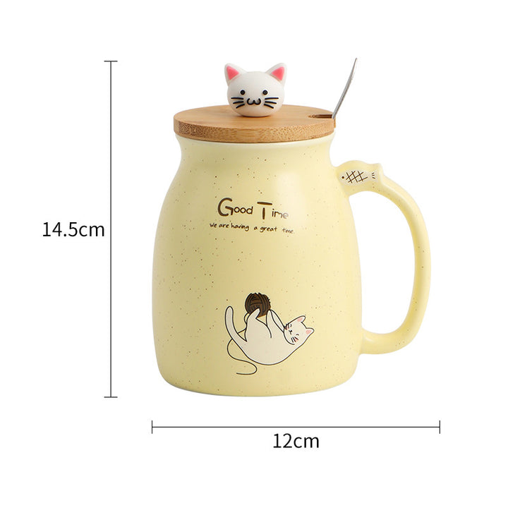 Cute Cat Mug with Lid &amp; Spoon – Ceramic Coffee Cup