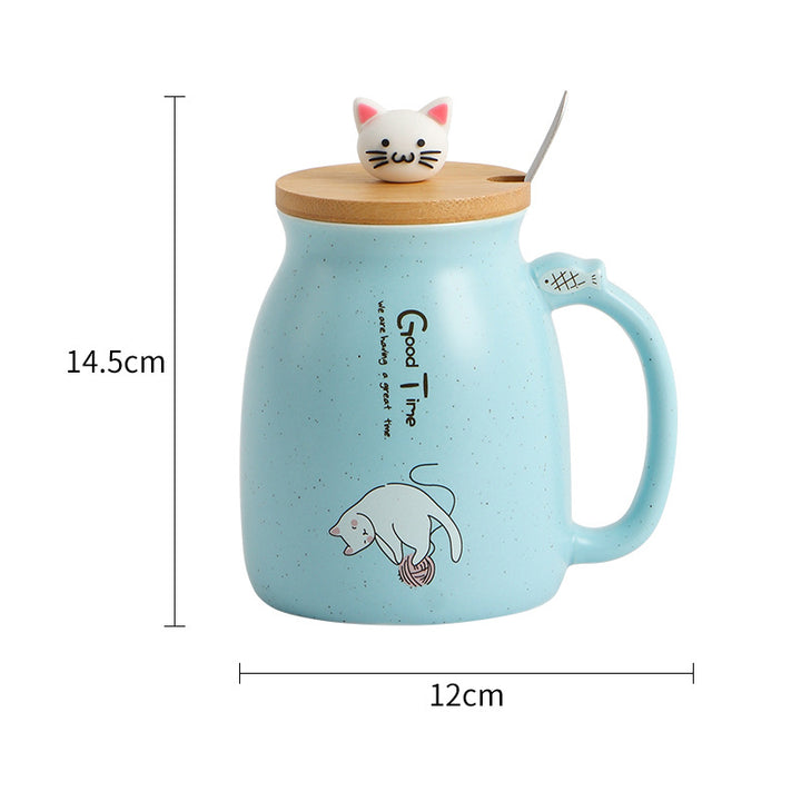 Cute Cat Mug with Lid &amp; Spoon – Ceramic Coffee Cup