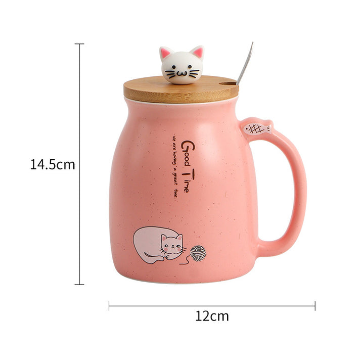 Cute Cat Mug with Lid &amp; Spoon – Ceramic Coffee Cup