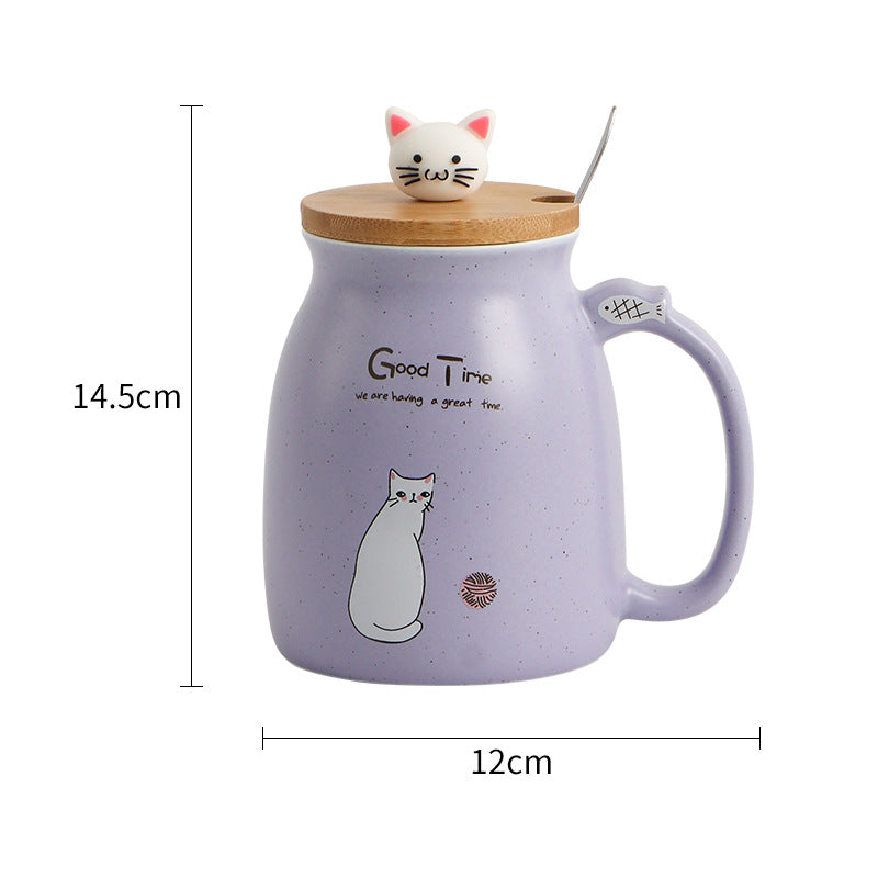 Cute Cat Mug with Lid &amp; Spoon – Ceramic Coffee Cup