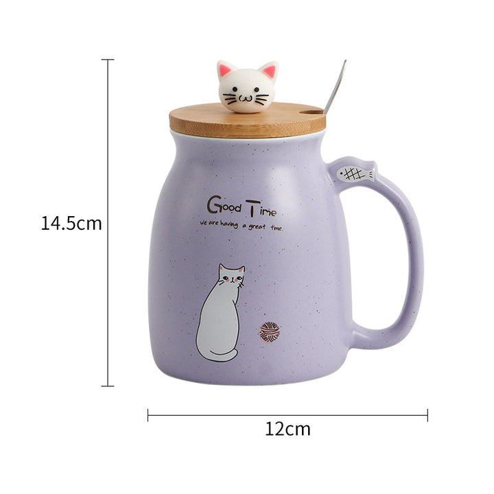 Cute Cat Mug with Lid &amp; Spoon – Ceramic Coffee Cup