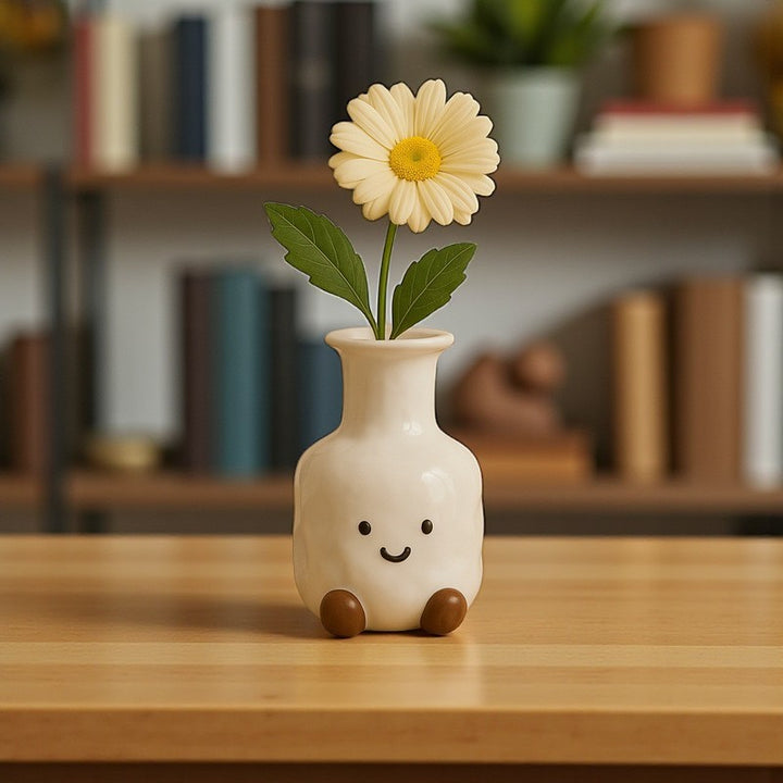 Cute Smiling Face Ceramic Vase | Creative Home Decor