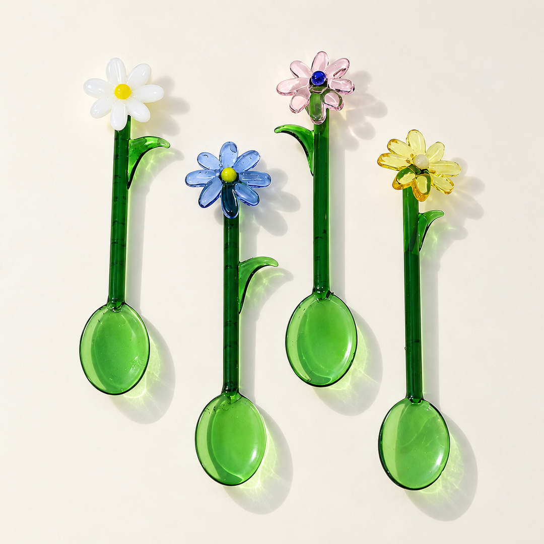 Daisy Flower Glass Spoon – Colourful Floral Coffee Stirrer