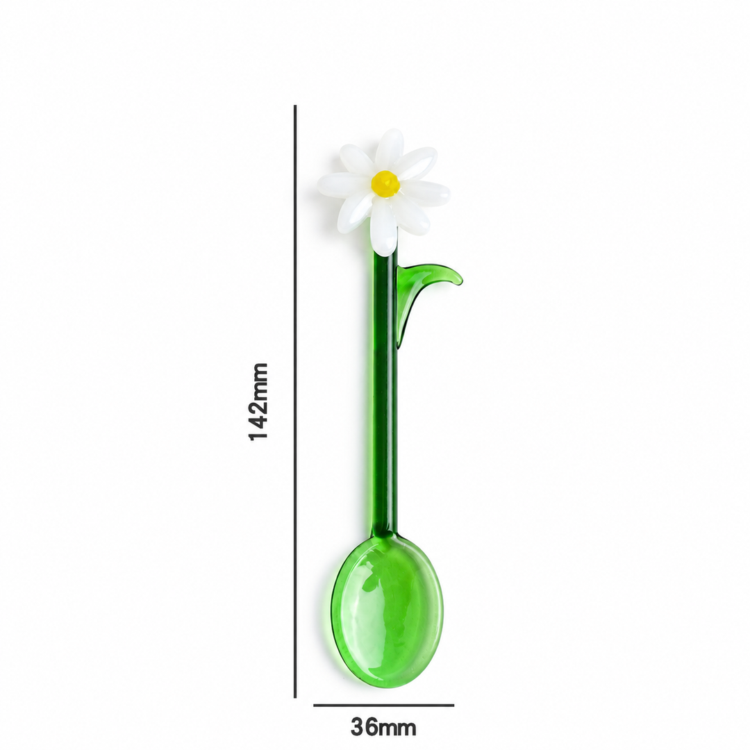 Daisy Flower Glass Spoon – Colourful Floral Coffee Stirrer
