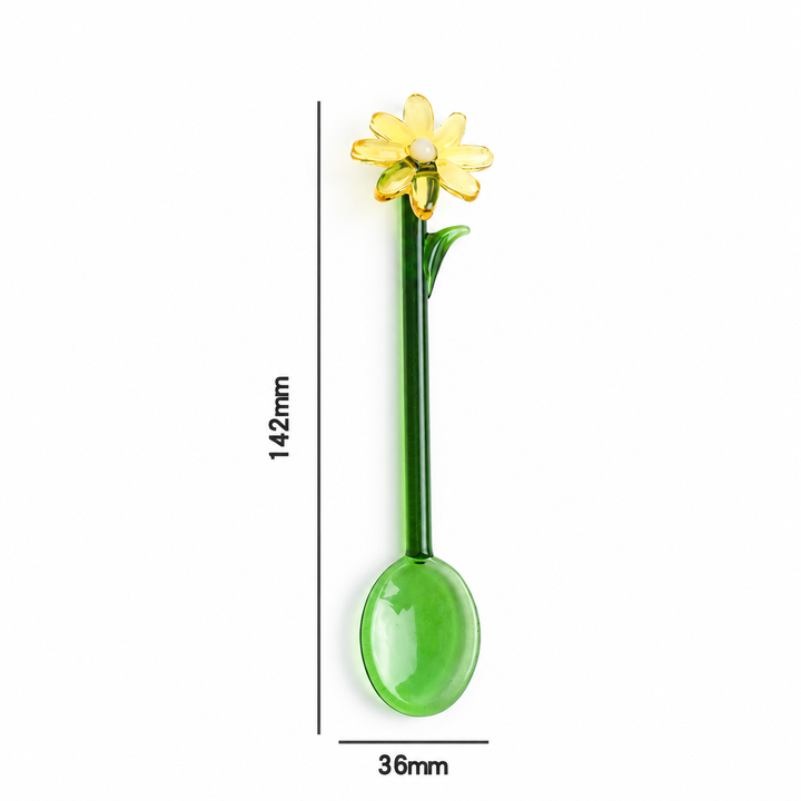 Daisy Flower Glass Spoon – Colourful Floral Coffee Stirrer