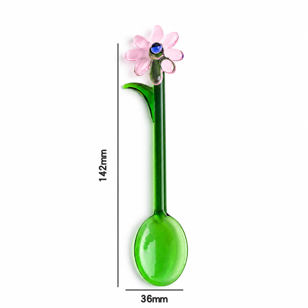 Daisy Flower Glass Spoon – Colourful Floral Coffee Stirrer