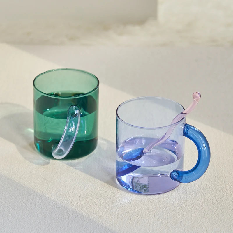 Fat Handle Color Glass Mug – Coffee & Tea Cup Drinkware