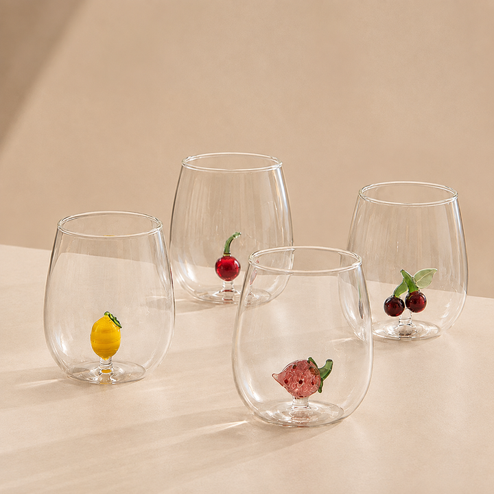 Fruit Glass Cup, Cute Cherry Lemon Strawberry Drinking Glass