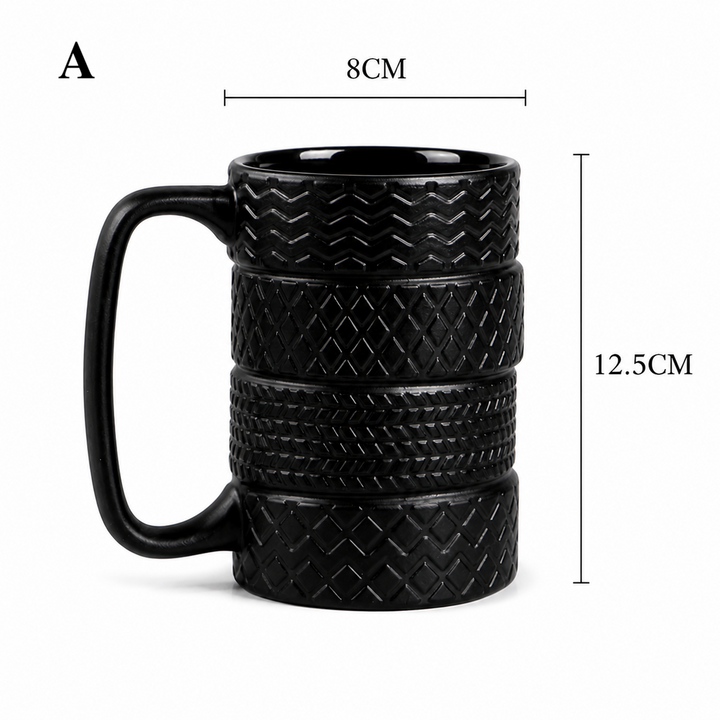 Funny Tire Mug with Wrench Handle – Novelty Coffee Cup
