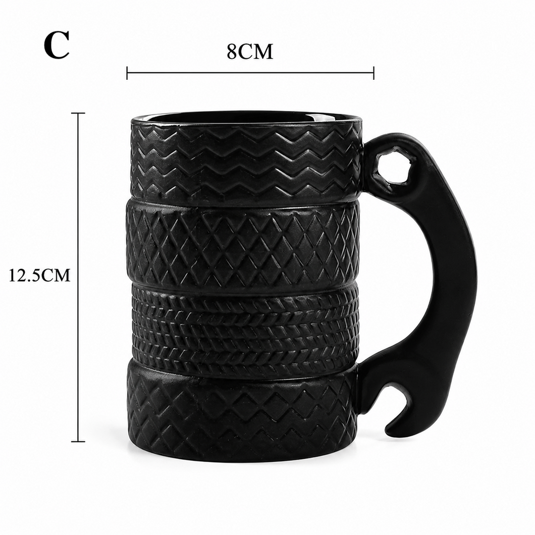 Funny Tire Mug with Wrench Handle – Novelty Coffee Cup