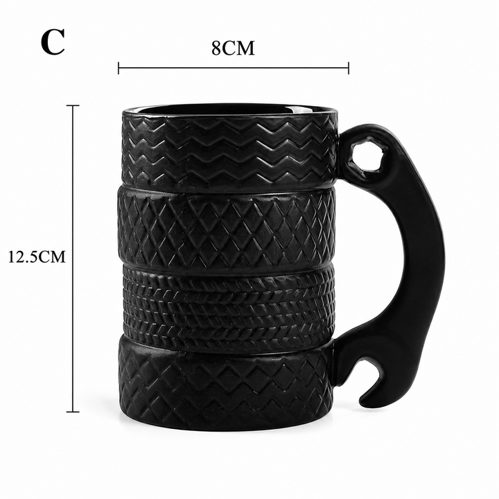Funny Tire Mug with Wrench Handle – Novelty Coffee Cup